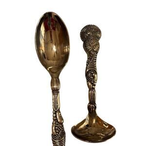 Godinger Silver Plate Thanksgiving Serving Spoon & Ladle Turkey Design EUC